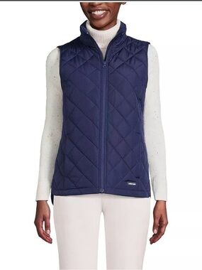 LANDS’ END Feather Free Quilted Vest 1X 25” p2p Navy NWOT
